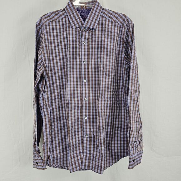 ROBERT GRAHAM Dress Shirt Purple Brown Plaid Size Large Men's $228 - Picture 1 of 6